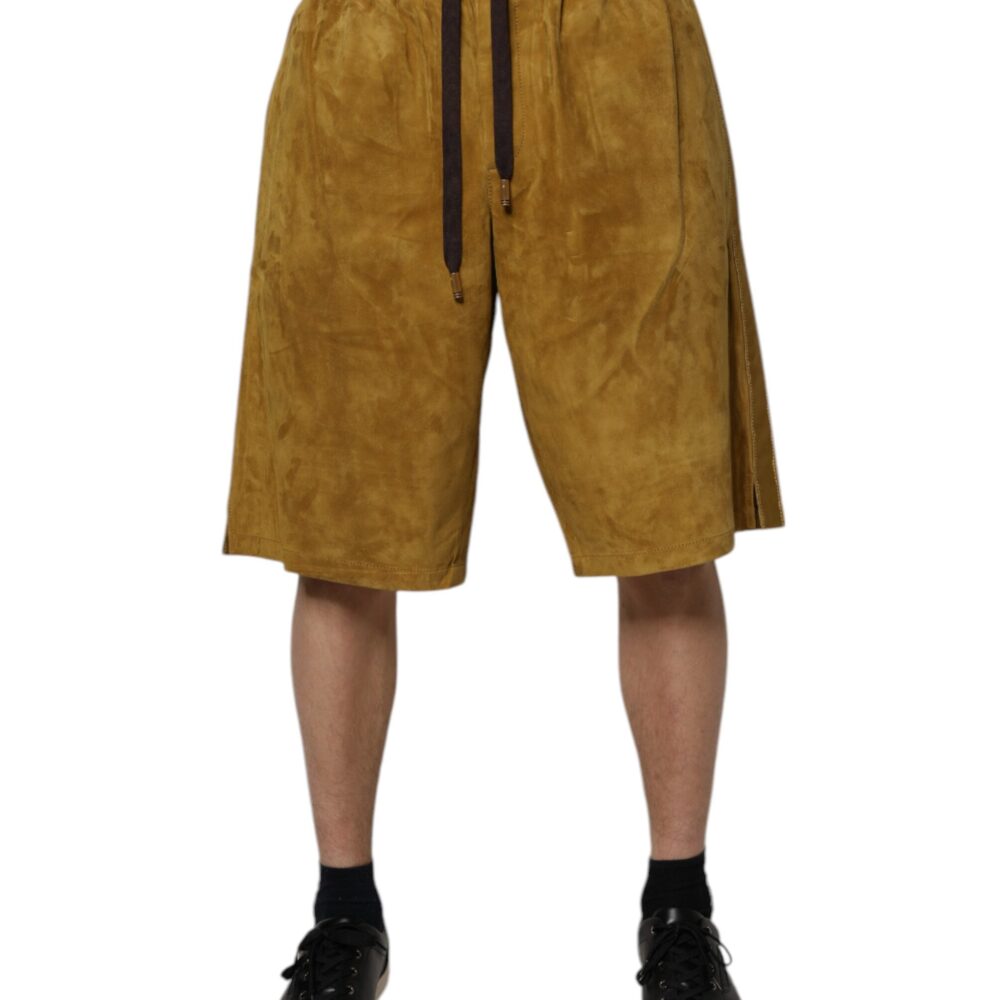 Brown Lambskin Suede Men Bermuda Shorts
