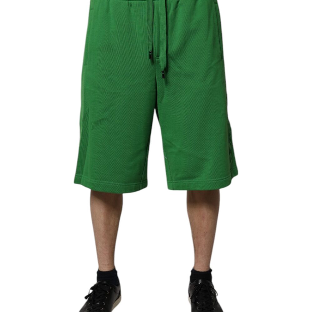 Green Cotton Men Sweatshorts Bermuda Shorts