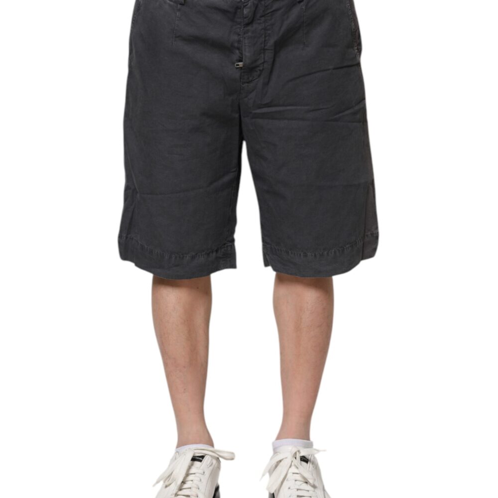 Dark Gray Cotton Stretch Denim Bermuda Shorts