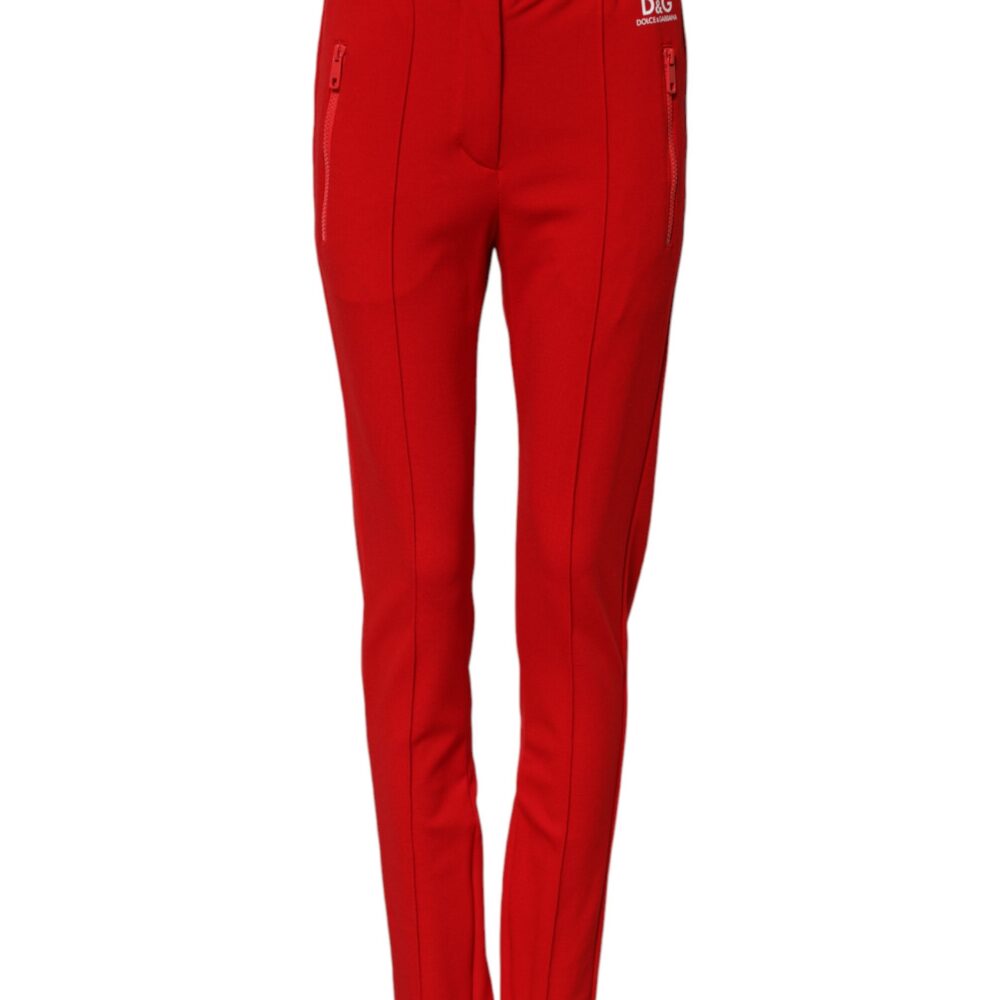 Red Mid Waist Slim Fit Pants