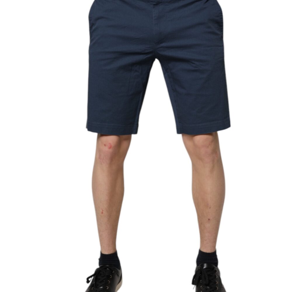 Blue Cotton Mid Waist Men Bermuda Shorts