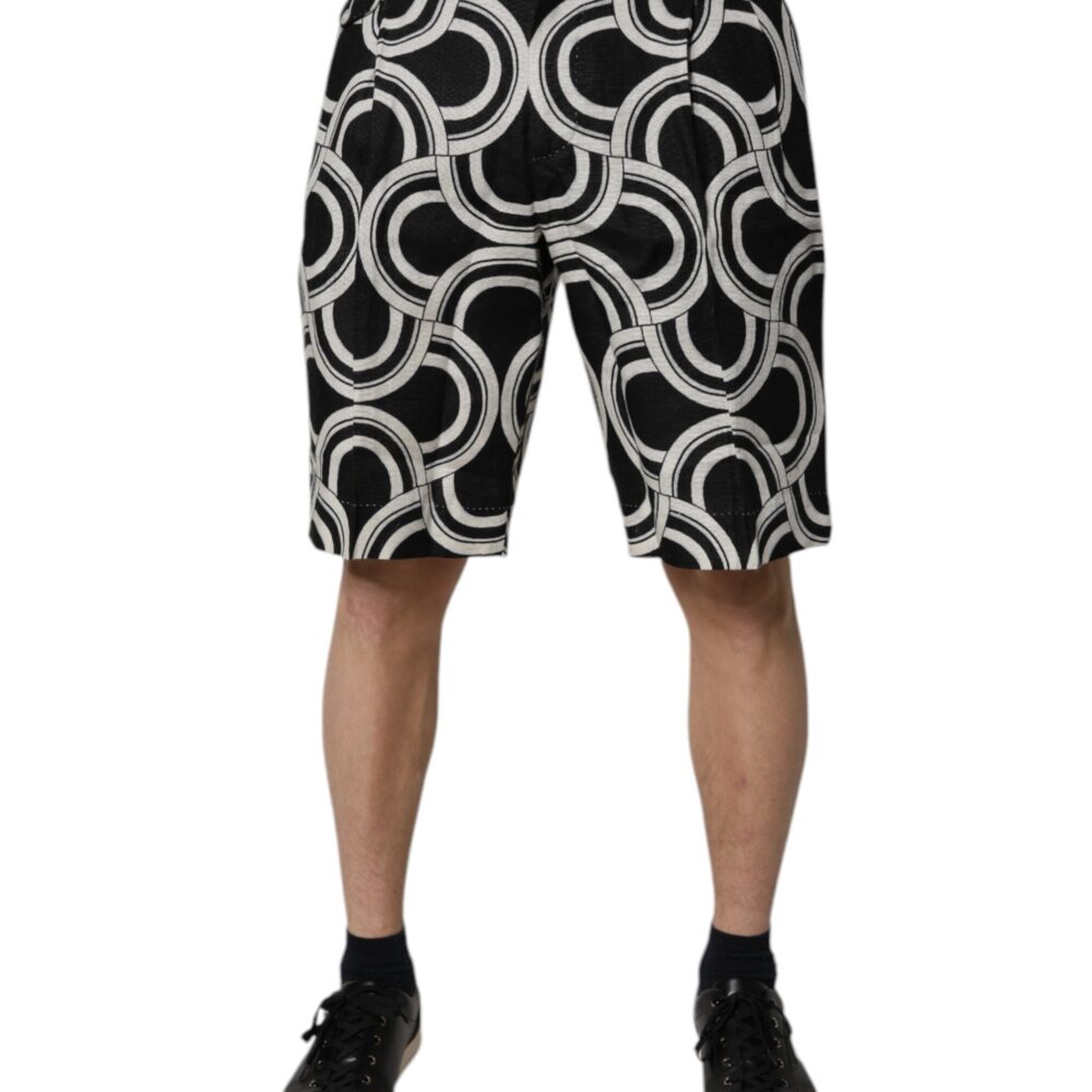 Black White Linen Bermuda Shorts