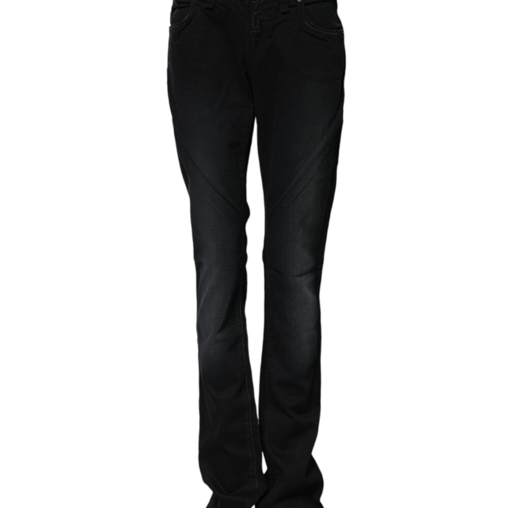 Black Cotton Mid Waist Tapered Denim Jeans