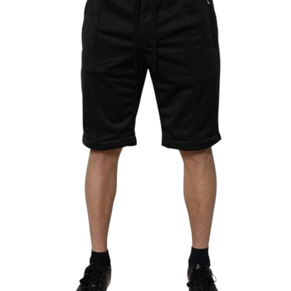 Black Polyester Mid Waist Men Bermuda Shorts