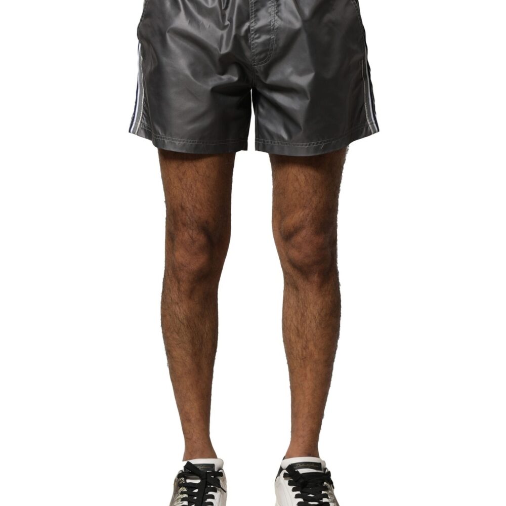 Gray Polyester Mid Waist Casual Bermuda Shorts