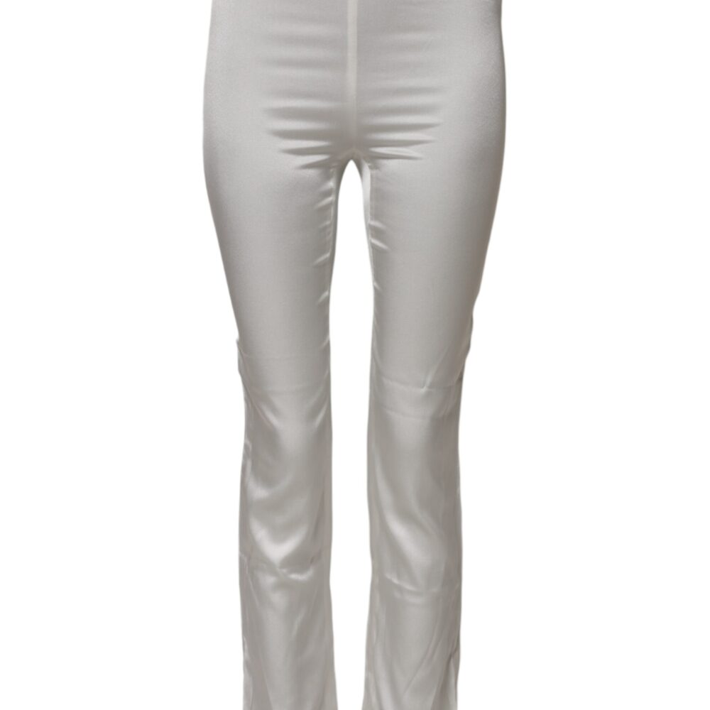 Ivory Silk Tapered High Waist Pants