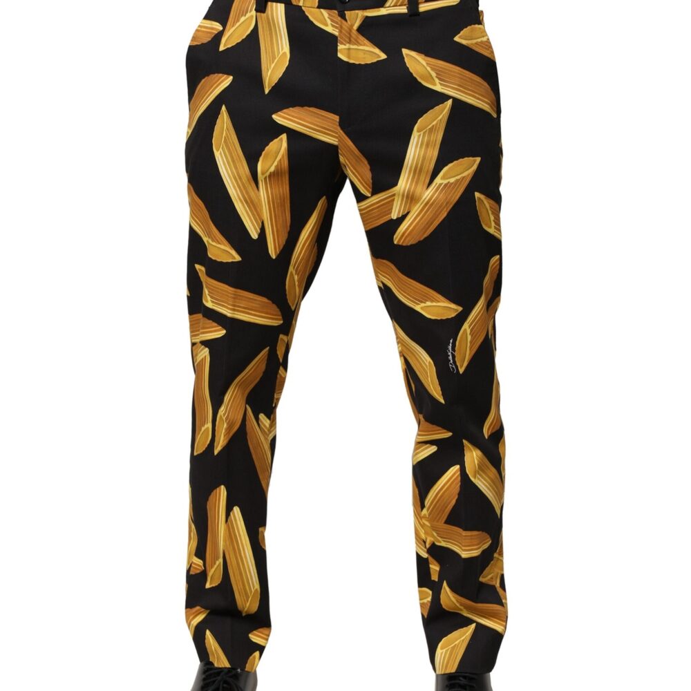 Black Pasta Print Tapered Men Pants