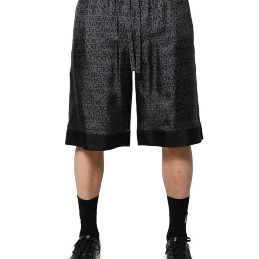 Gray Black Silk DG Logo Men Bermuda Shorts