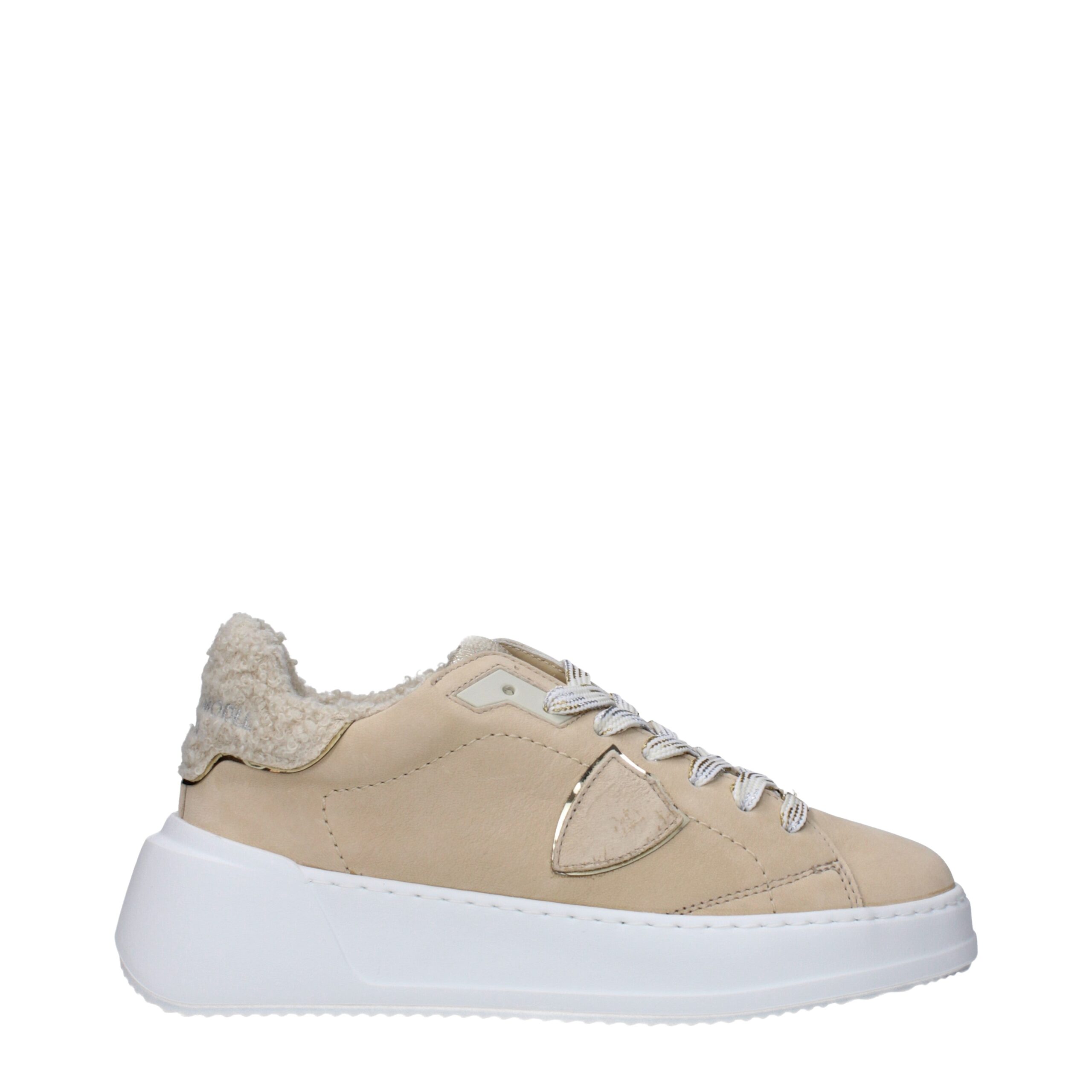 Beige Leather Low Tops