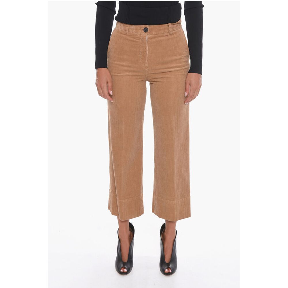 Corduroy Palazzo Trousers with Cropped Leg