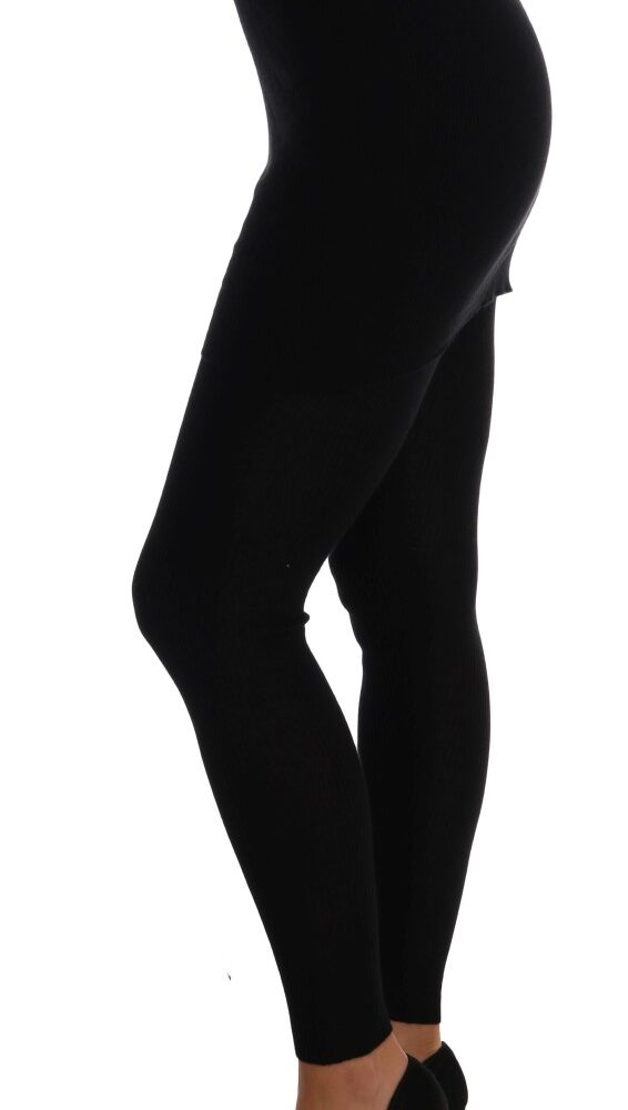 Elegant Black Cashmere Silk Stretch Pants