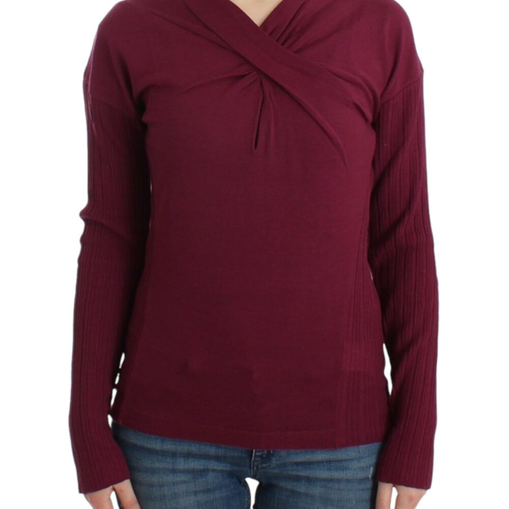 Elegant Purple Keyhole Wool Sweater