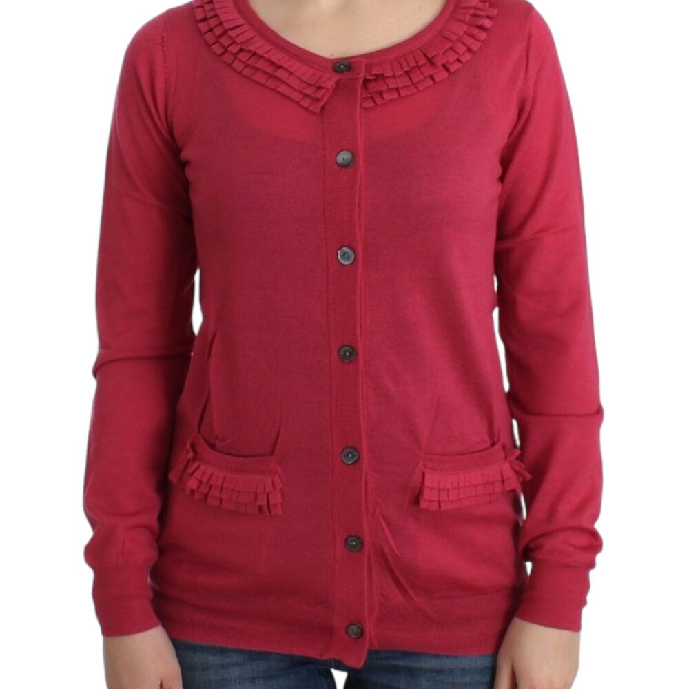 Ruffle Detail Wool Cardigan in Pink