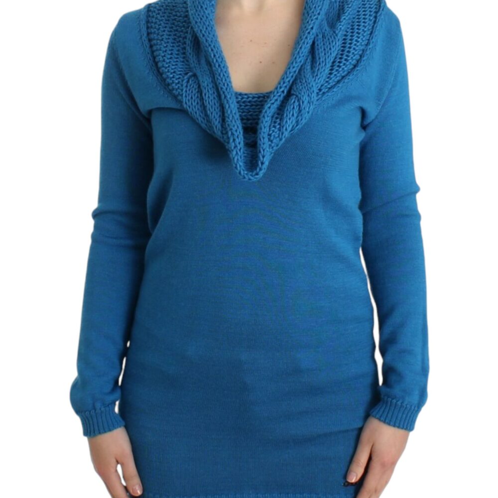 Chic Blue Scoop Neck Knit Sweater