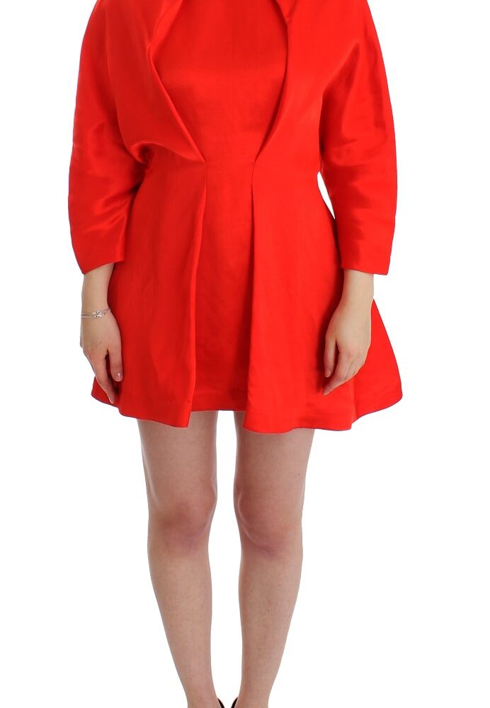 Radiant Red Linen Blend Artisan Dress
