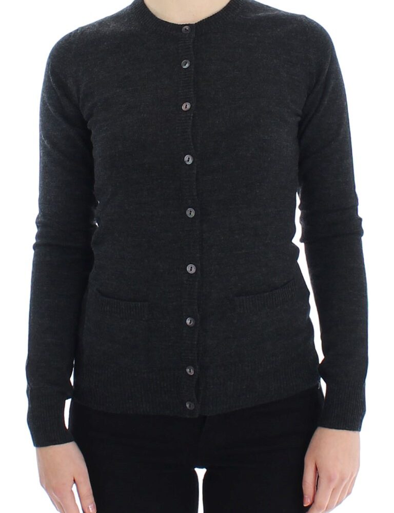 Elegant Gray Wool Cardigan Sweater