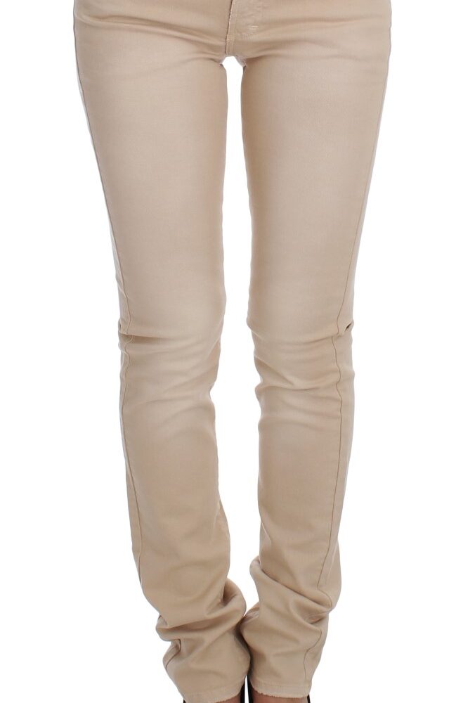 Beige Cotton Stretch Slim Fit Jeans