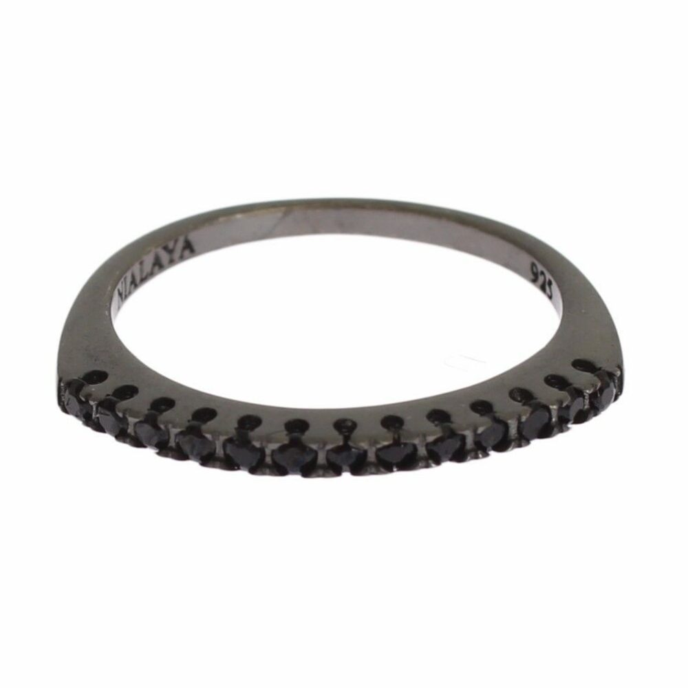 Elegant Black Crystal Sterling Silver Ring