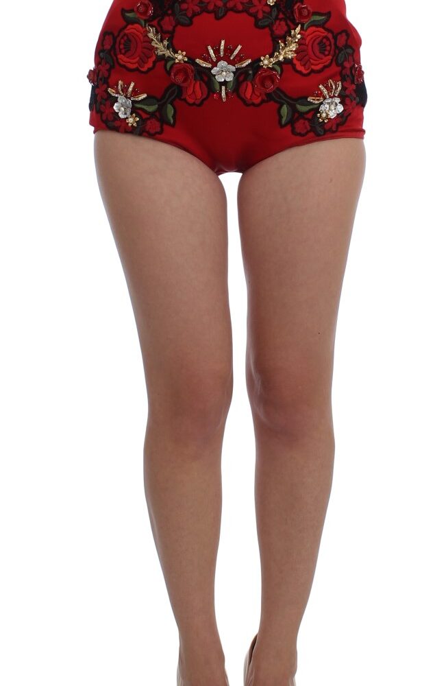 Ravishing Red Silk Embroidered Shorts