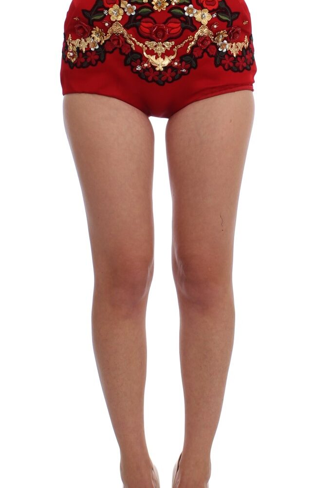 Enchanted Sicilian Rose Embroidered Mini Shorts
