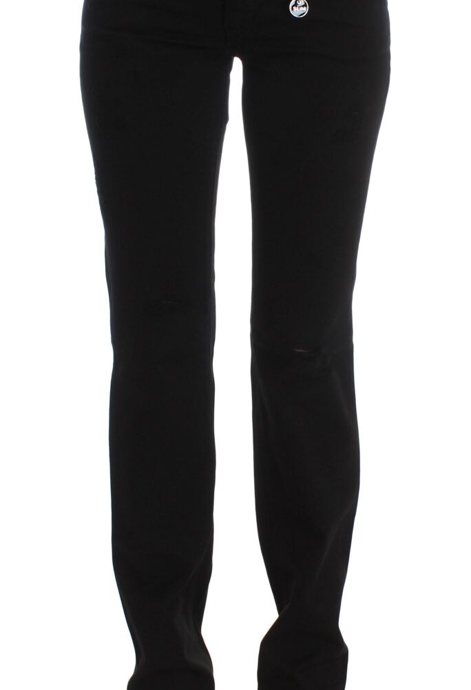 Chic Black Slim Fit Zippered Cotton Jeans