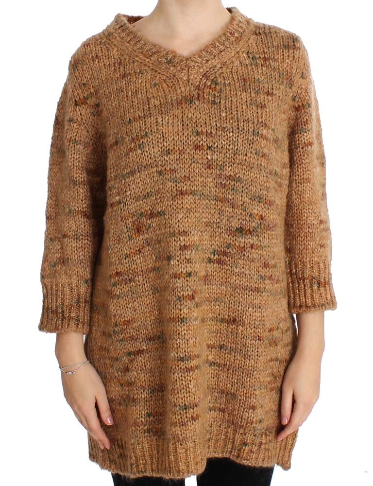 Chic Brown Oversize Knitted V-Neck Sweater