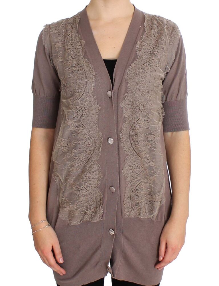 Elegant Purple Cotton Lace Cardigan Sweater