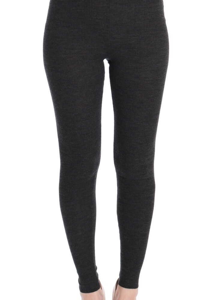 Elegant Gray High-Waist Wool Tights Pants