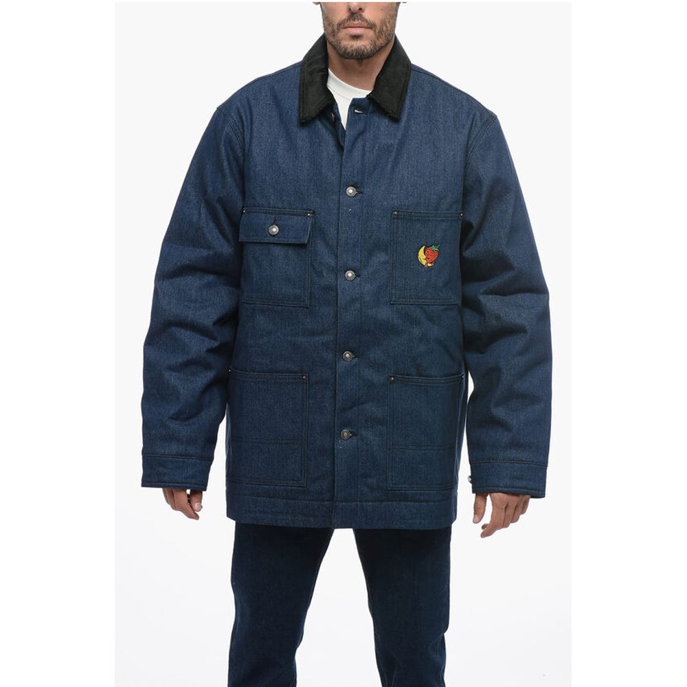 Denim Utility Jacket with Velvet Collar