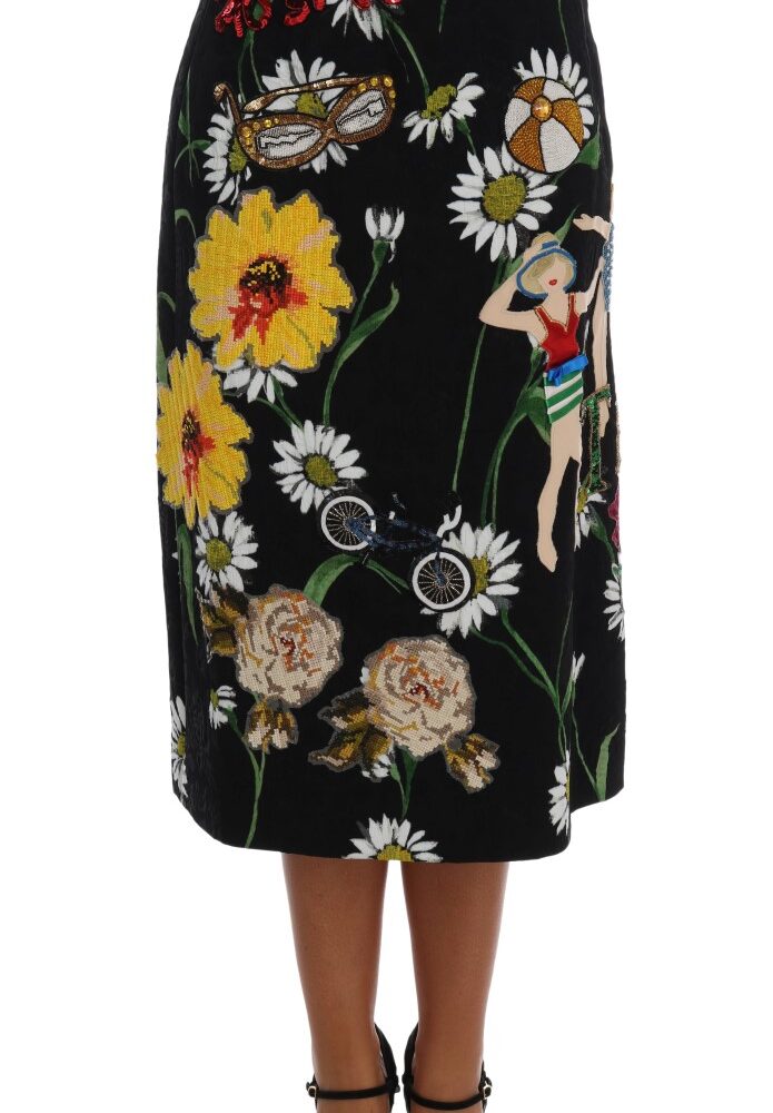 Embellished A-Line Mid-Calf Skirt