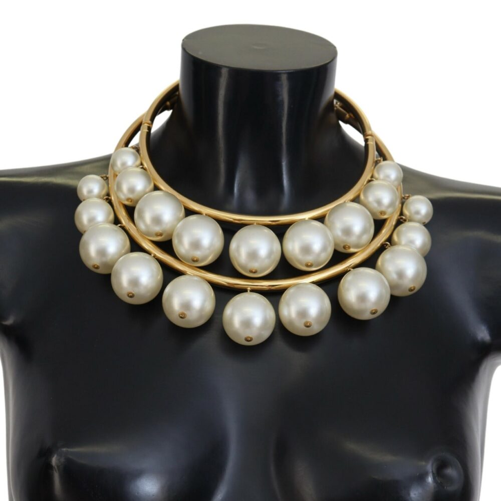 Elegant Faux Pearl Embellished Gold Choker