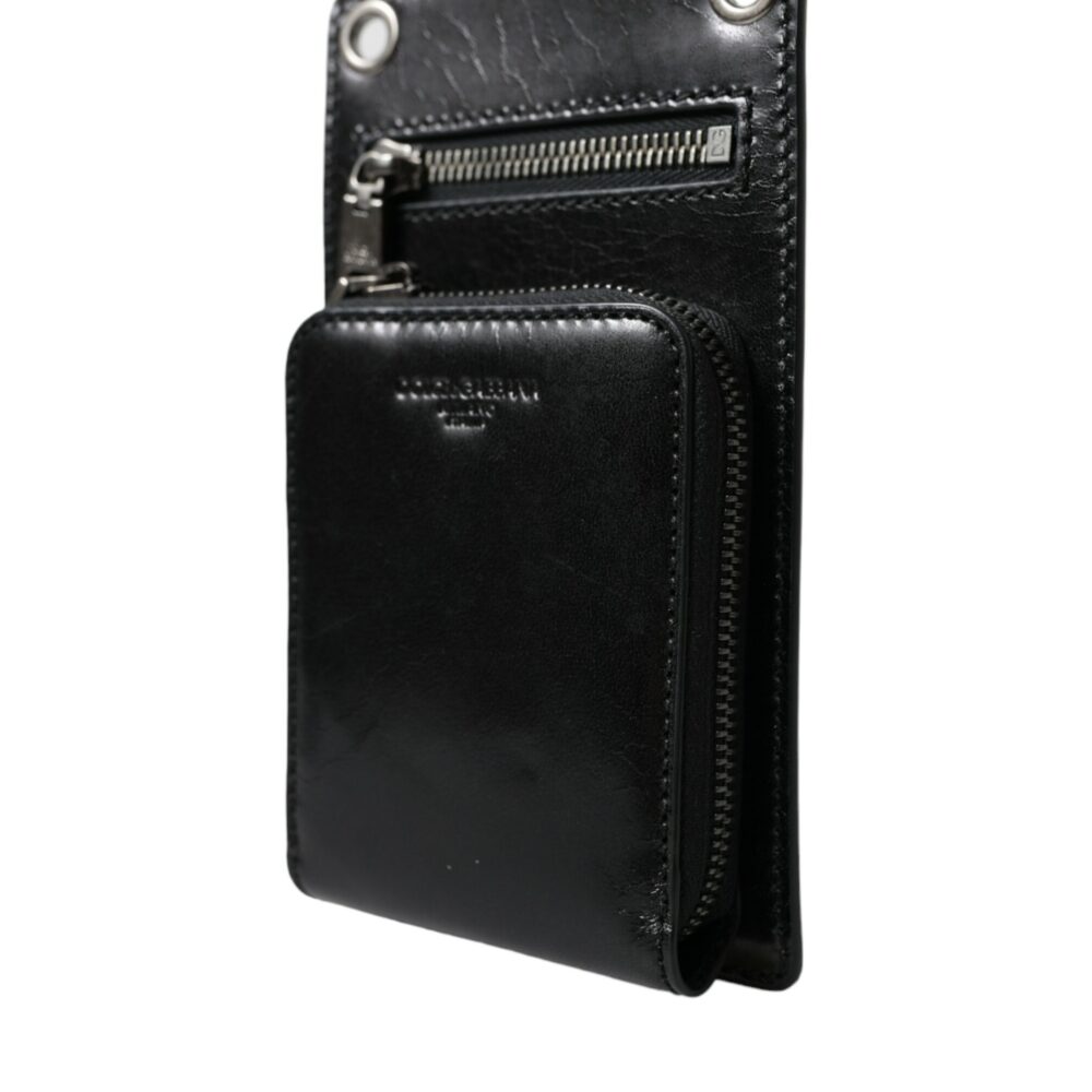 Wallet Black Horse Leather Zip Logo Cross Body Phone Slot