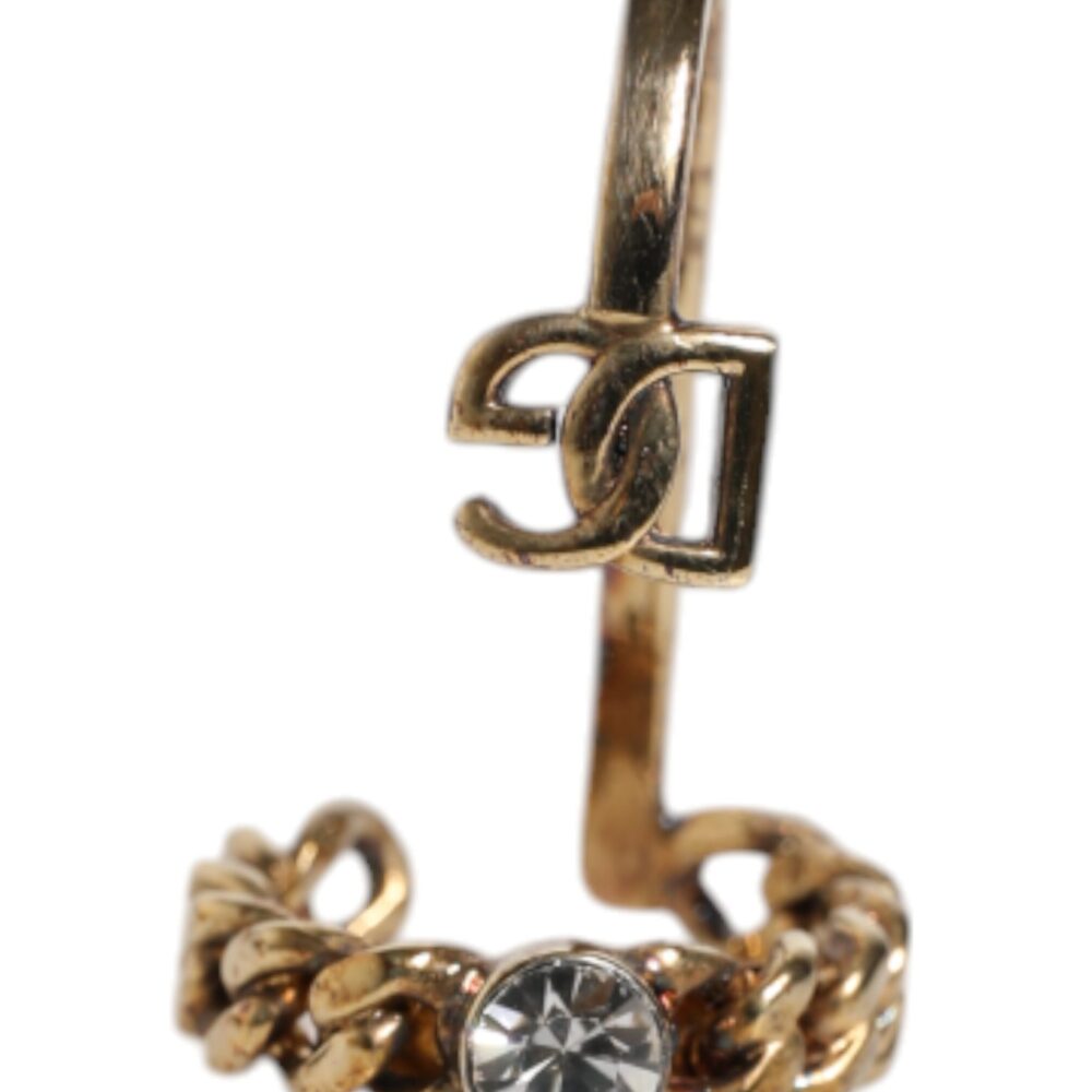 Gold Tone Engraved Logo Clear Crystals Adjustable Ring