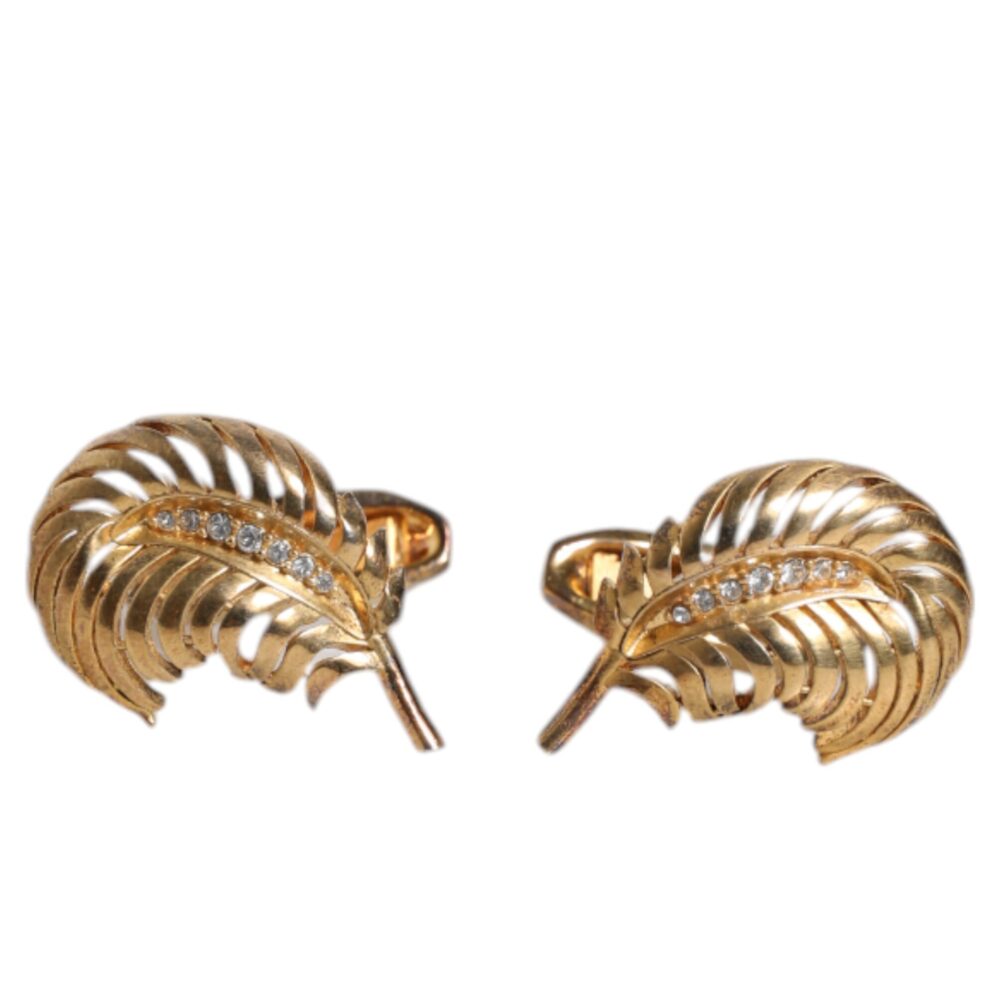Gold 925 Sterling Silver Crystal Leaf Accessory Cufflink