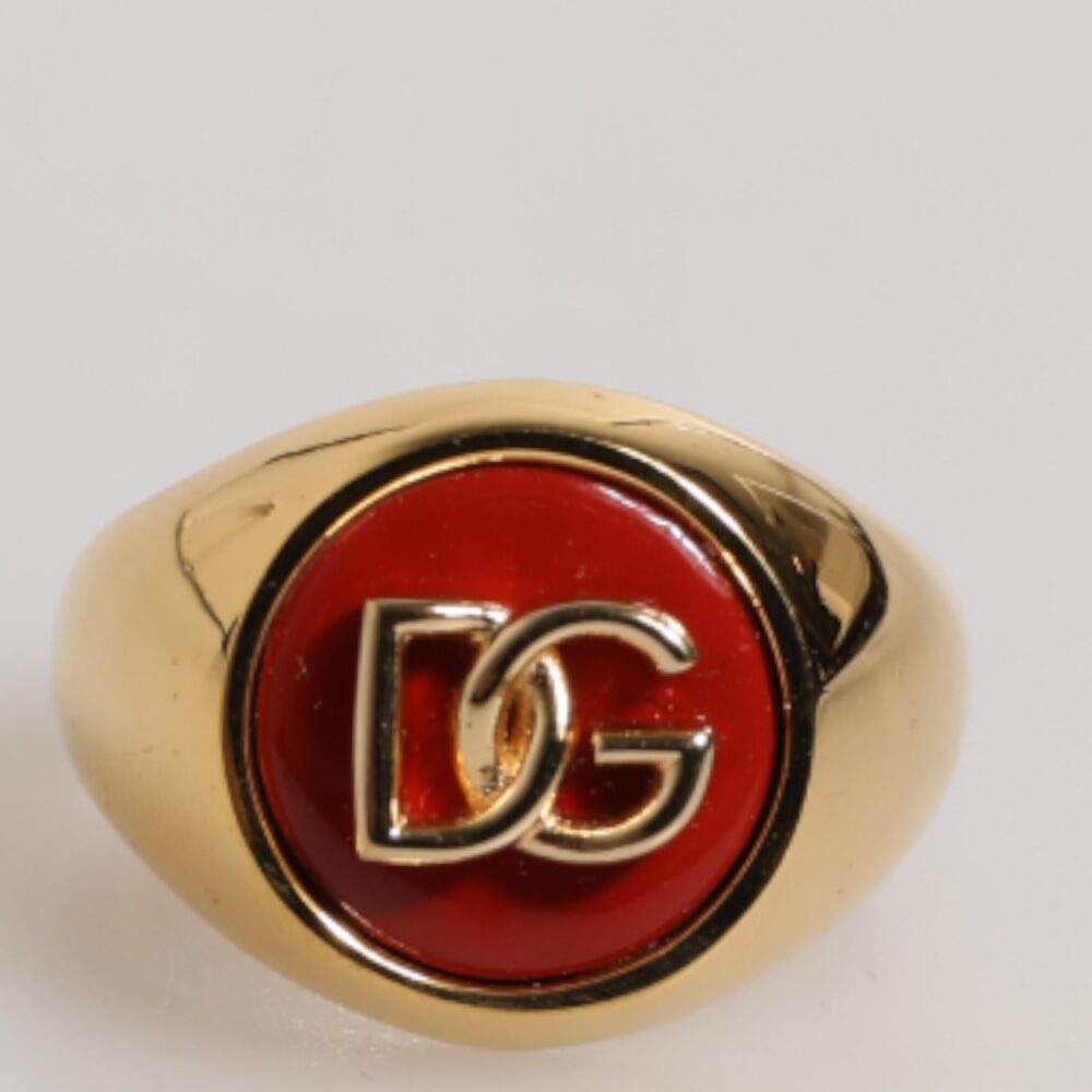 Gold Tone Real Brass Red DG Logo Men Ring
