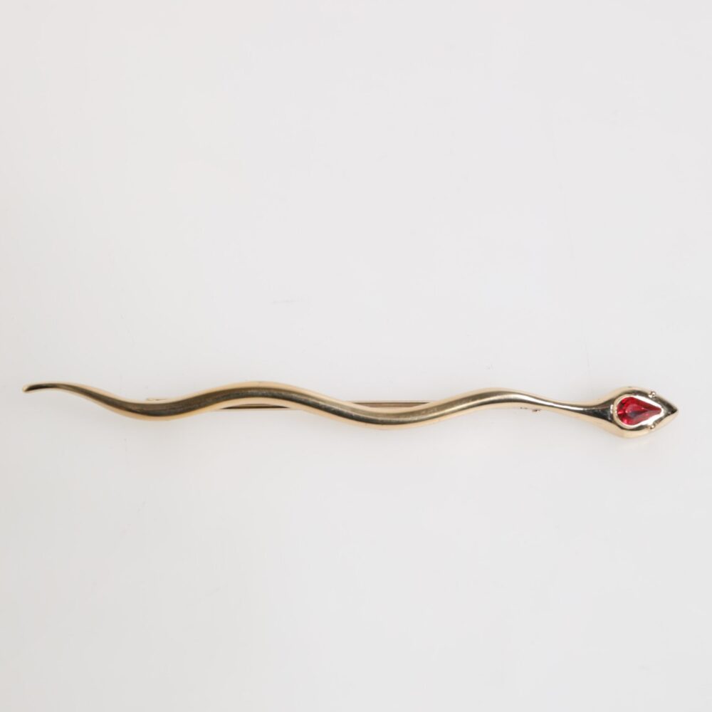 Gold Brass Red Crystal Spilla Serpente Mens Brooch Pin