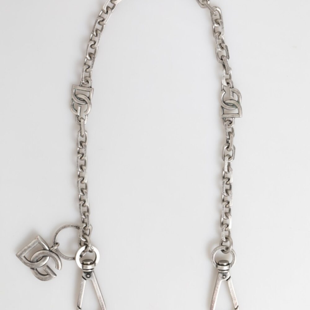 Silver Tone Brass DG Logo Detailing Chain Men Necklace