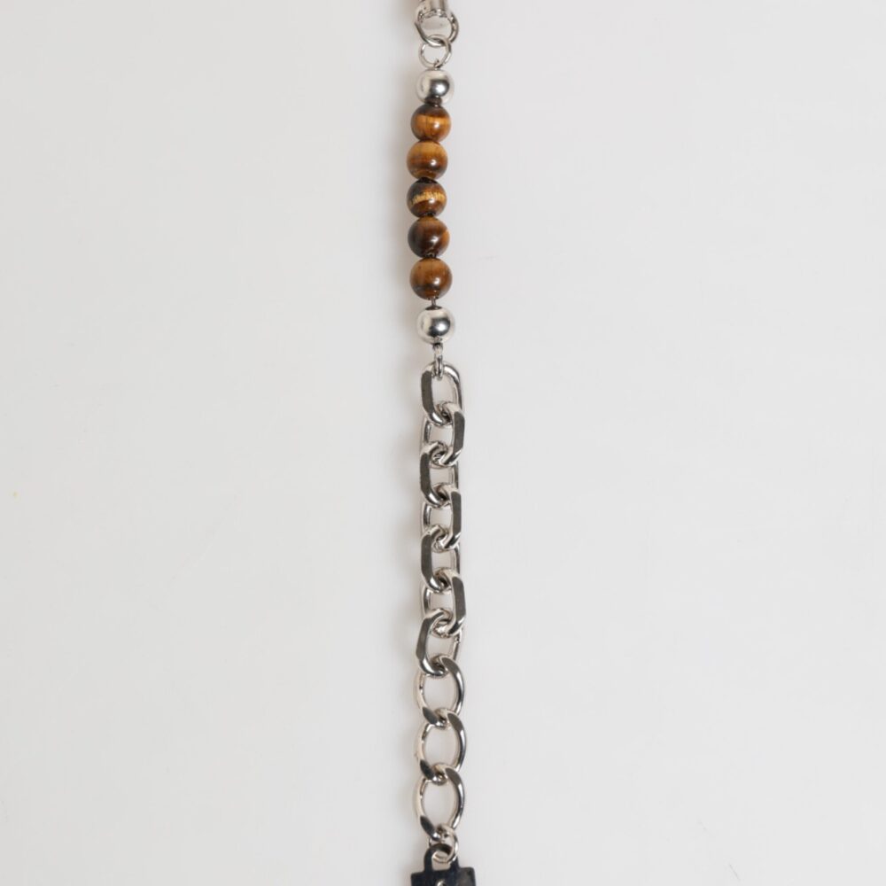 Silver Chain Brass Beaded Lobster Clasp Logo Men Bracelet