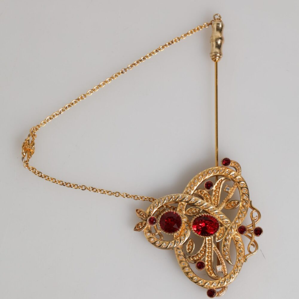 Gold Tone 925 Sterling Silver Crystal Chain Brooch Pin