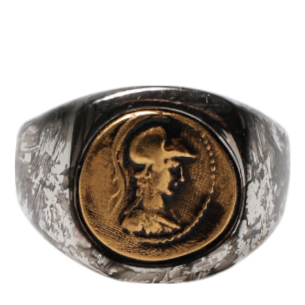 Silver Tone Engraved Two Color Real Brass Ring