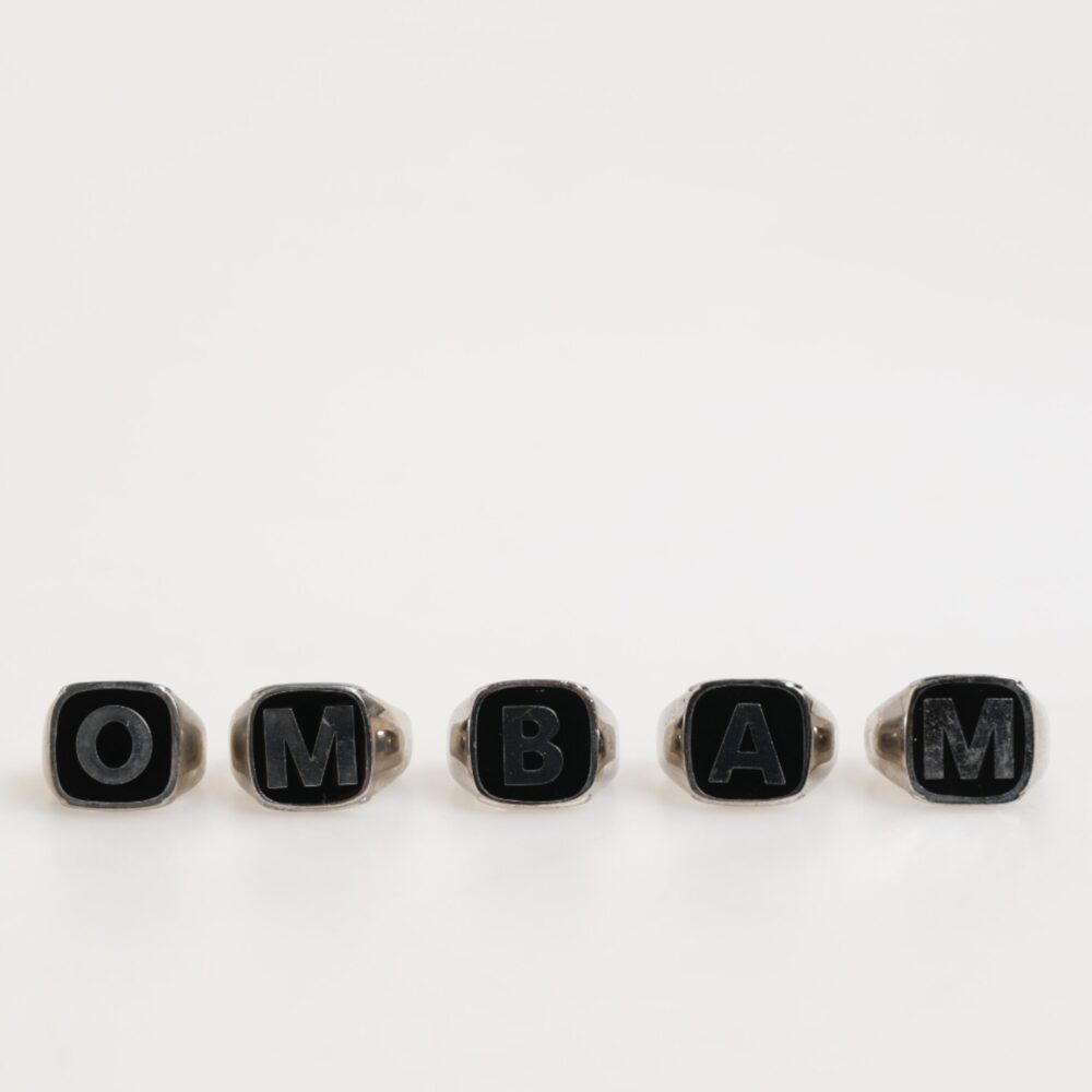 Silver Tone Brass Lettering Set 5 Pieces Adjustable Ring