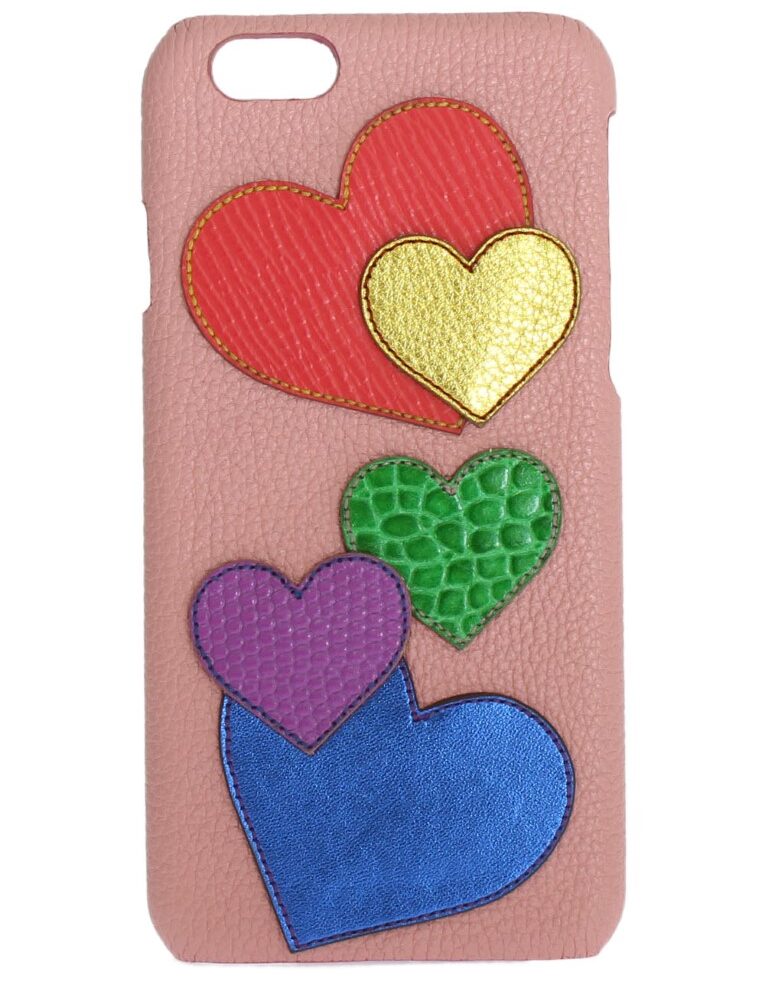 Chic Pink Leather Heart-Embellished Phone Cover