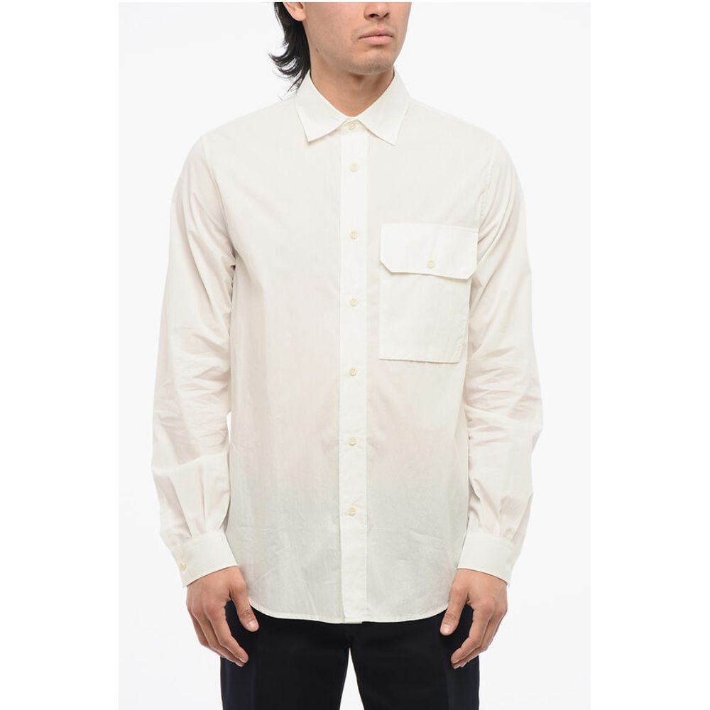 Solid Color Cotton and Nylon Shirt with Breast Pocket