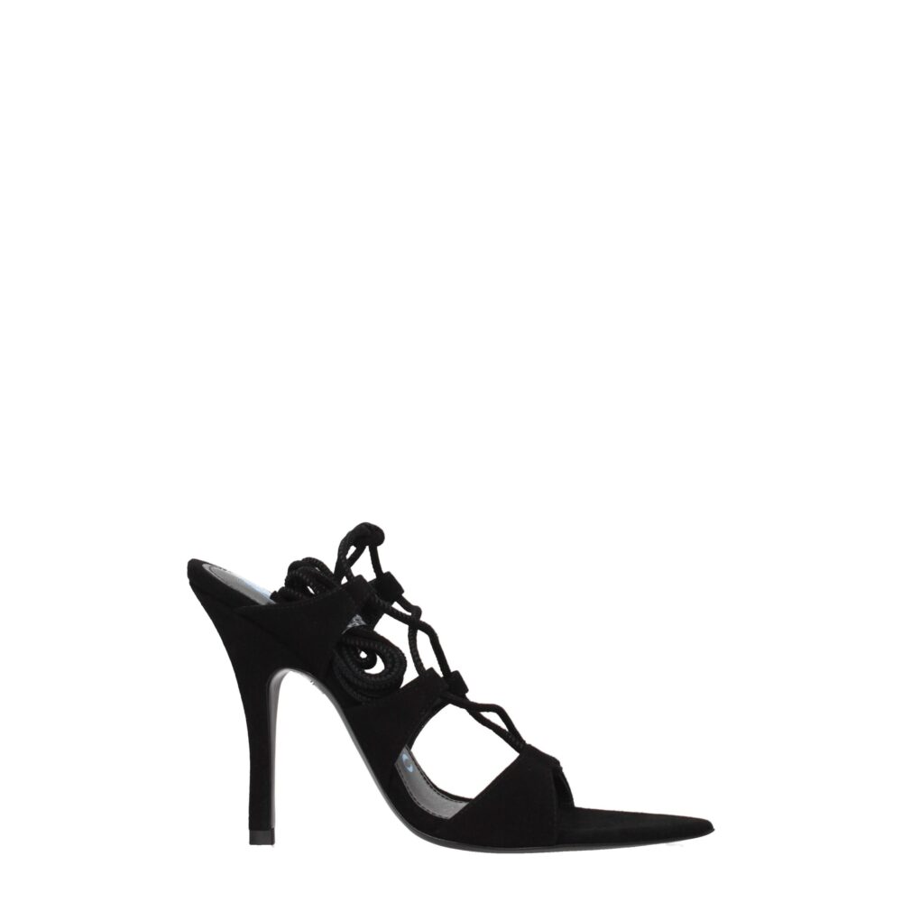 Black Leather Stiletto Heels Sandals