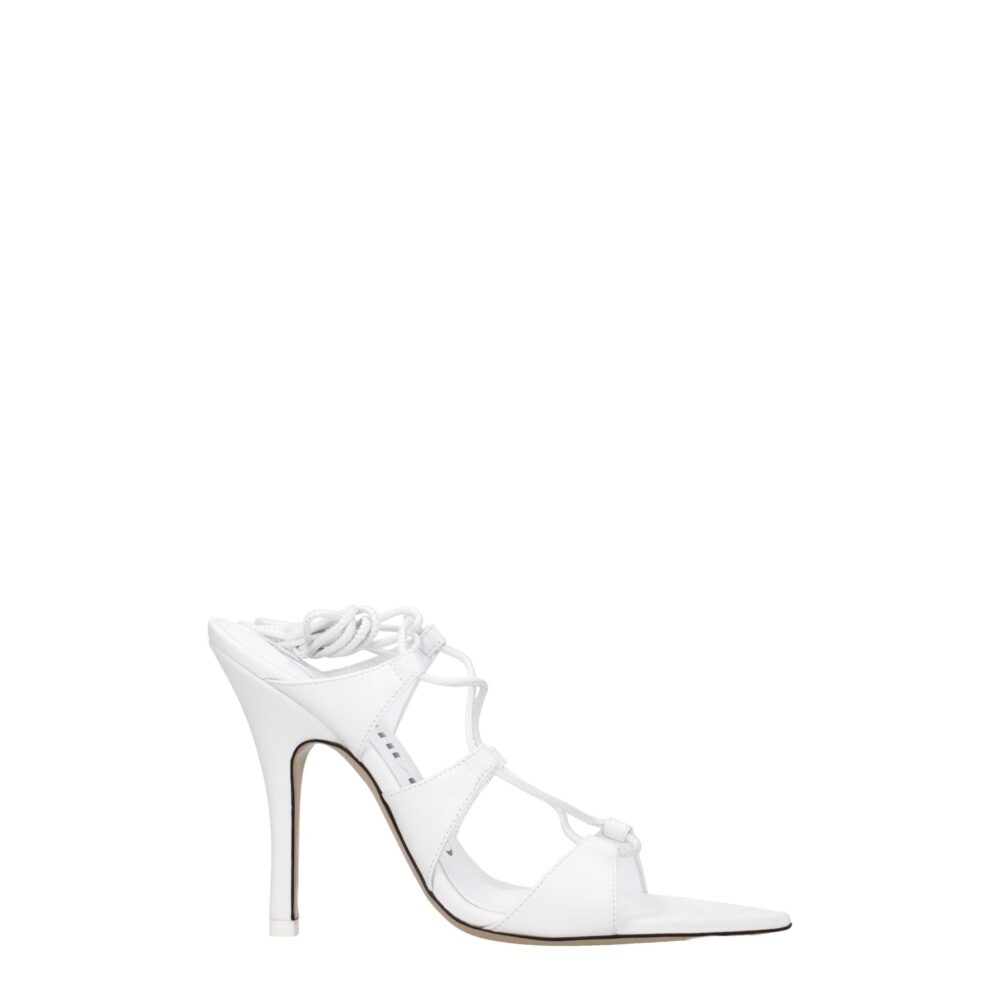 White Leather Stiletto Heels Sandals