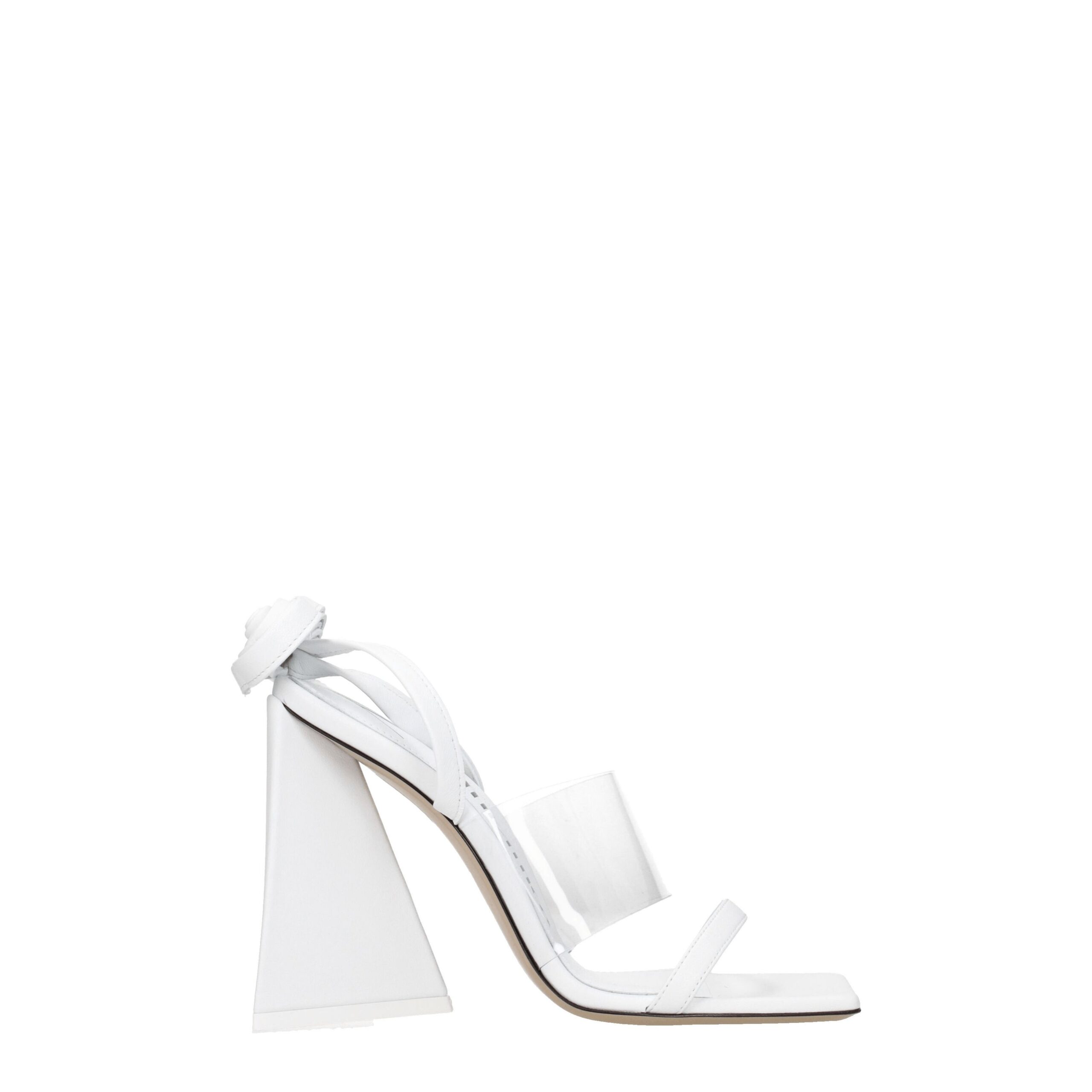 White Leather Stiletto Heels Sandals