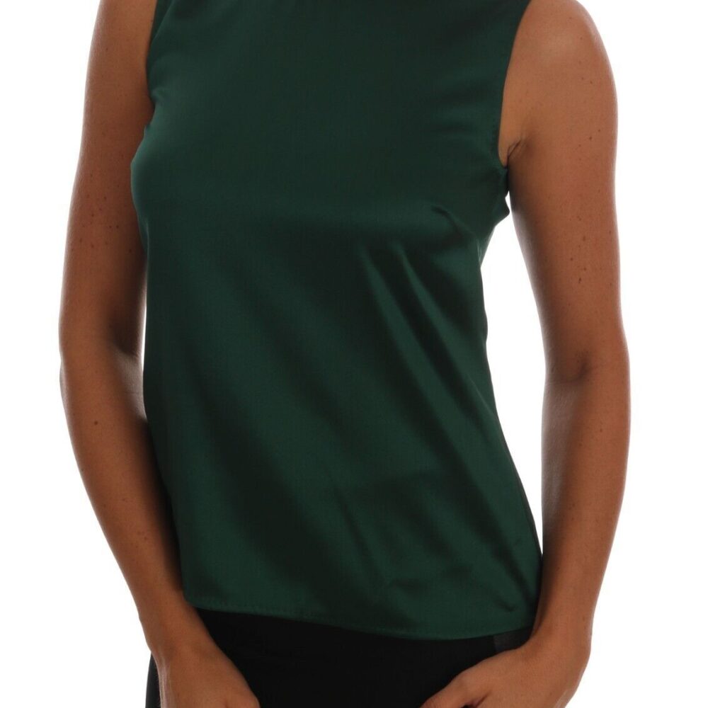 Sleeveless Silk Top in Dark Green