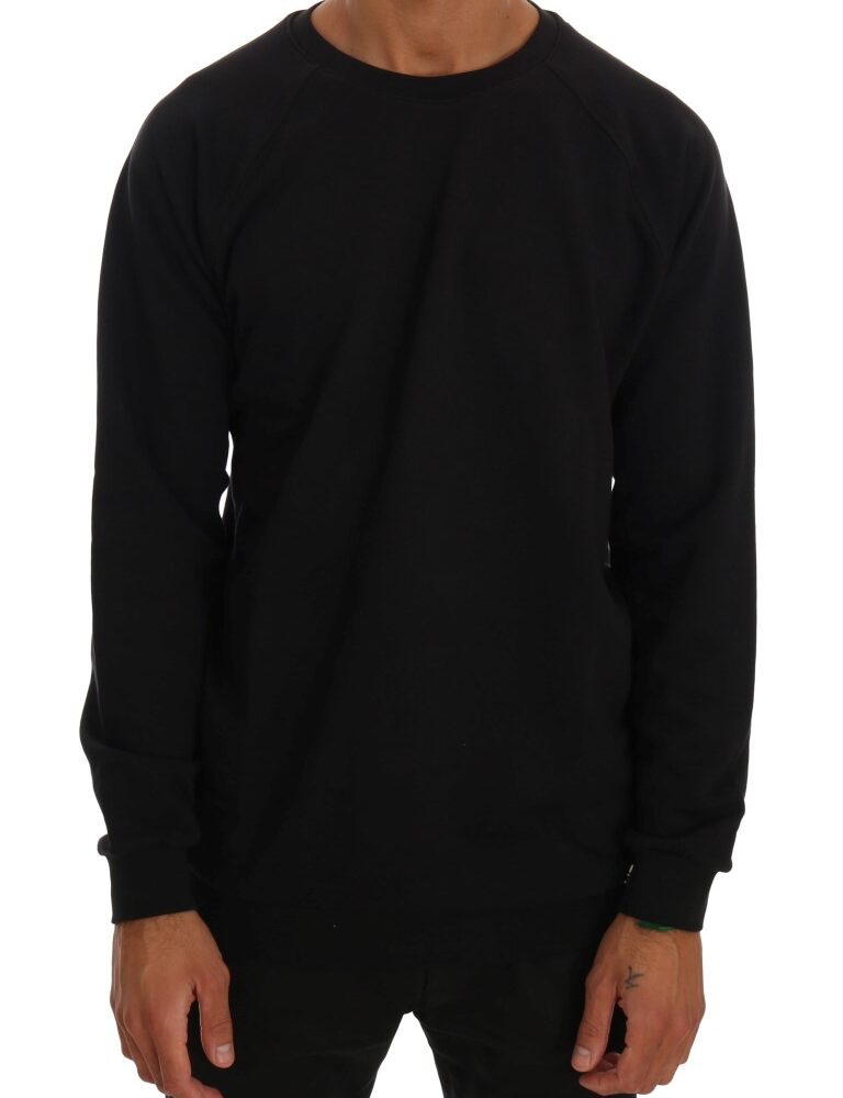 Black Crewneck Cotton Pullover Sweater