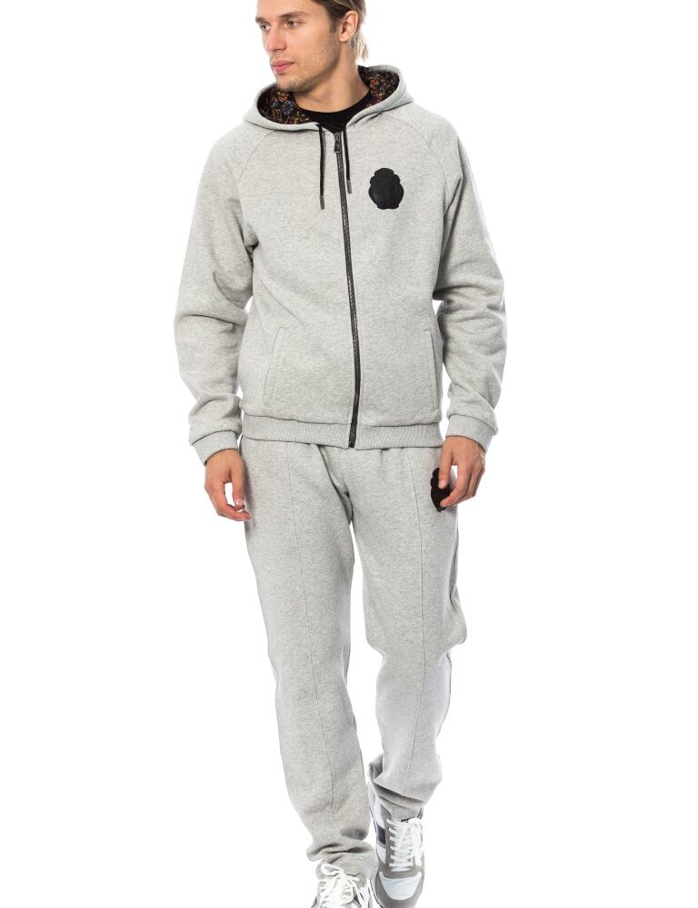 Elegant Gray Hooded Cotton Sweatsuit