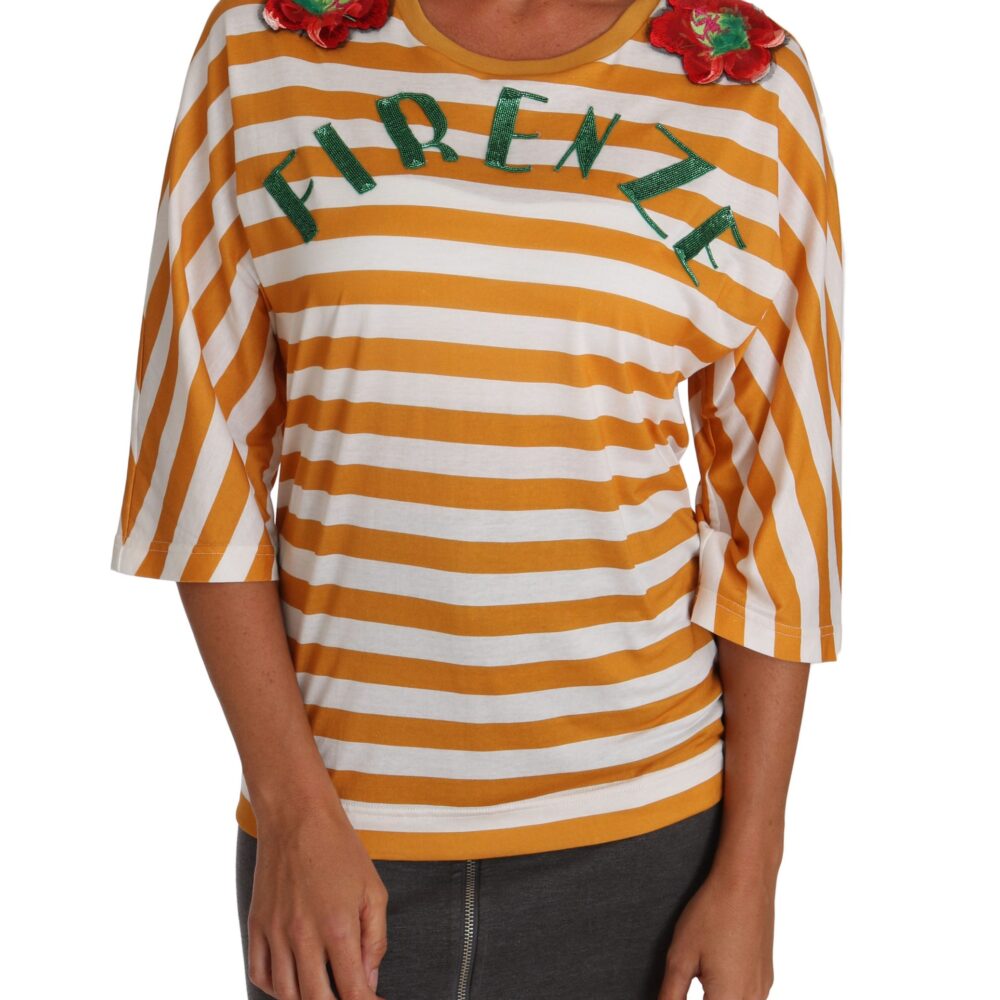 FIRENZE Sequined Blouse in Orange and White